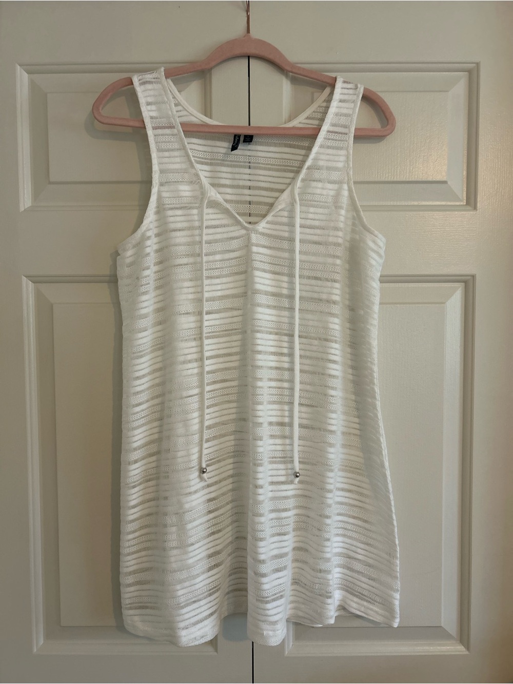 Swim Coverup White V-Neck Knit Tunic Style Beach Bohemian Coastal Grandma Bridal